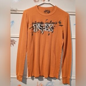 VTG Y2k Fox Racing Mens Small Orange  Thermal Waffle Knit Grunge Motocross